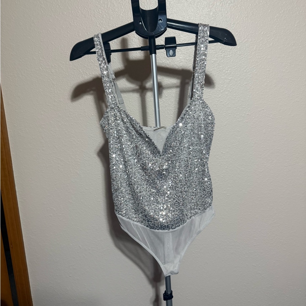 Intimately by Free People Silver Sequin‎ Bodysuit